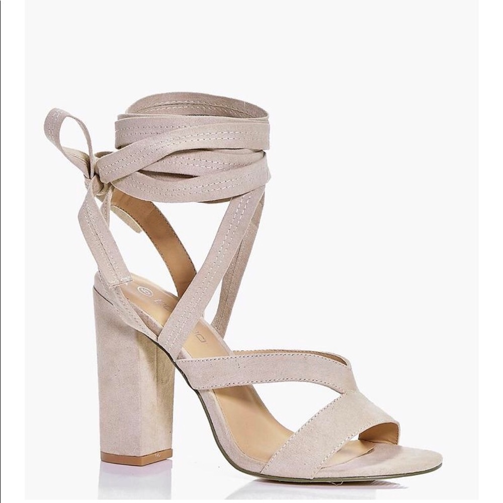 Nude lace up heels